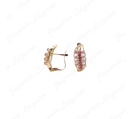 PEND. ORO 18KT OCASION HOJA VERTICAL CIRCOS. ROJO Y BLANCO