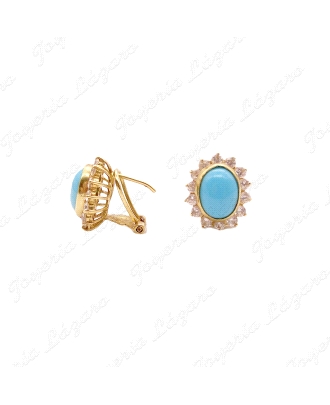 PEND. ORO 18KT SEMINUEVO TURQUESA+CERCO CIRCO. GARRAS  CIERRE OMEGA