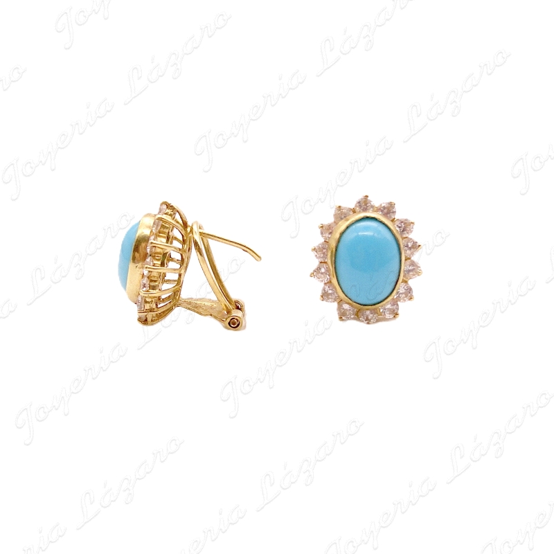 PEND. ORO 18KT SEMINUEVO TURQUESA+CERCO CIRCO. GARRAS  CIERRE OMEGA