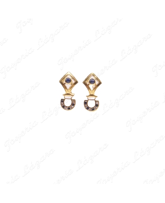PEND. ORO 18KT OCASION SEMI LARGOS,ZAFIROS CIERRE OMEGA