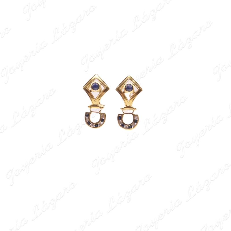 PEND. ORO 18KT OCASION SEMI LARGOS,ZAFIROS CIERRE OMEGA