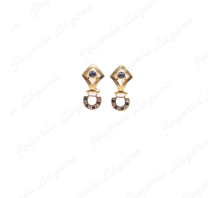 PEND. ORO 18KT OCASION SEMI LARGOS,ZAFIROS CIERRE OMEGA