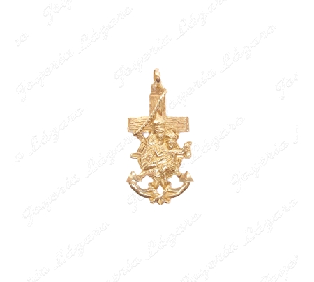 MEDALLA ORO 18KT OCASION, MARINERA 19X37, VIRGEN DEL CARMEN+ANCLA