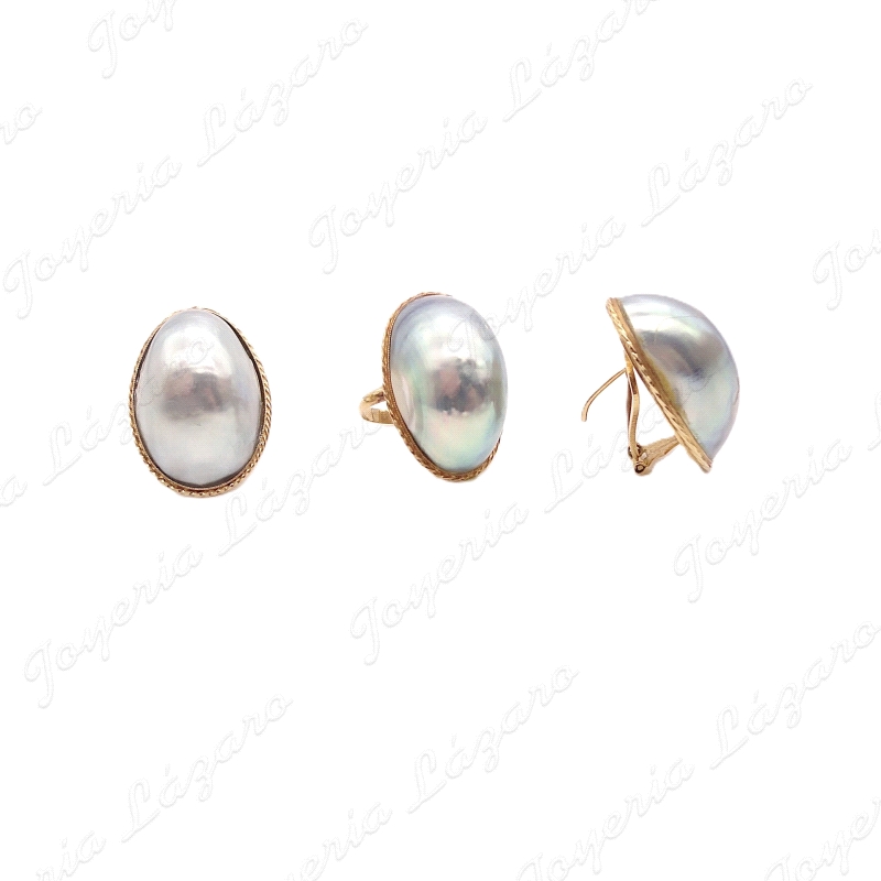 JUEGOS ORO 18KT OCASION  PEN+SOR. PERLA NACARADA GRIS