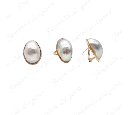 JUEGOS ORO 18KT OCASION  PEN+SOR. PERLA NACARADA GRIS