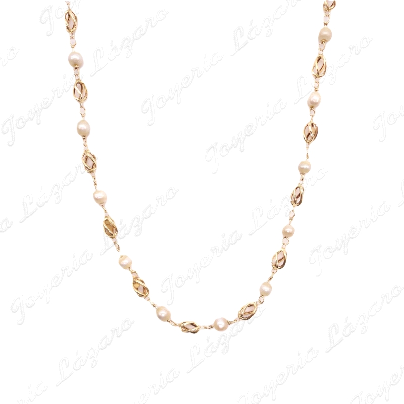 COLLAR ORO 18KT OCASION PERLITAS REDONDAS+JAULAS