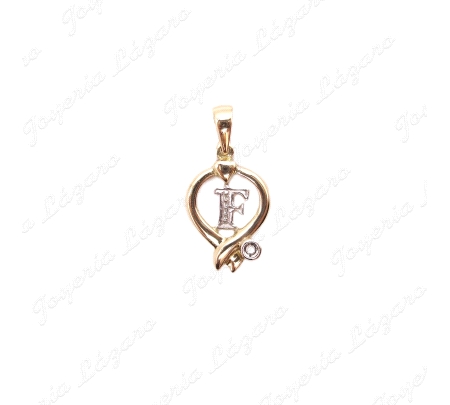 COLGANTE ORO 18KT SEMINUEVO BICOLOR CORAZON LETRA F DENTRO