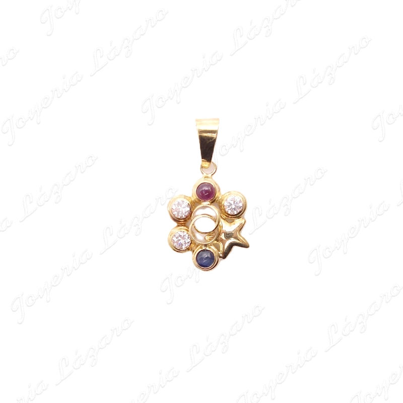 COLGANTE ORO 18KT OCASION ALIANZAS CRUZADAS+ESTRELLA DE MAR Y CIRCOS C