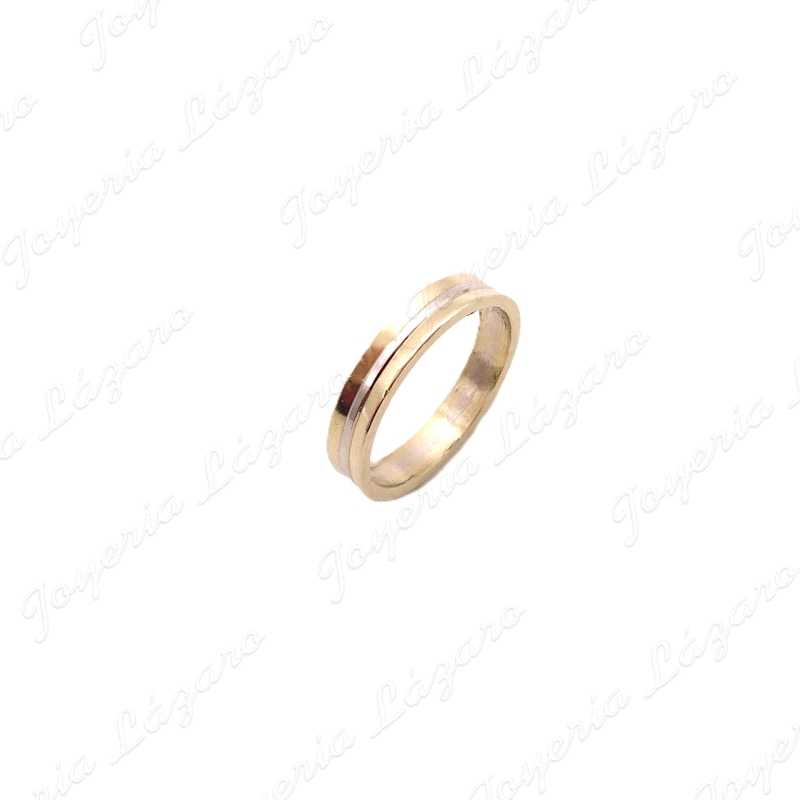 ALIANZA ORO 18KT SEMINUEVA 4MM BICOLOR SURCO CENTRO BLANCO