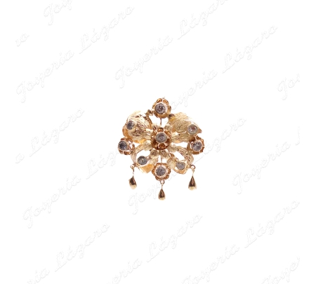 BROCHE ORO 18KT OCASION ROSETON FILIGRANA CORDOBESA+CIRCOS AGUA Y 3