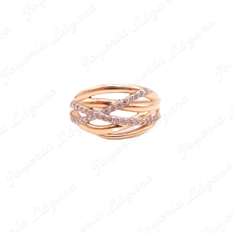 SORTIJA ORO 14KTS USADO  BANDAS CALADAS+2 CON CIRCONITAS Nº14