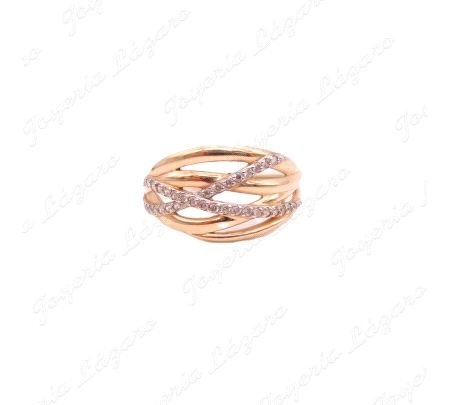 SORTIJA ORO 14KTS USADO  BANDAS CALADAS+2 CON CIRCONITAS Nº14