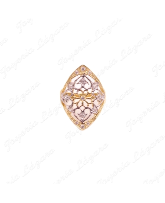 SORTIJA ORO 18 KTS LANZADERA BICOLOR CALADA MICROCIRCONITAS