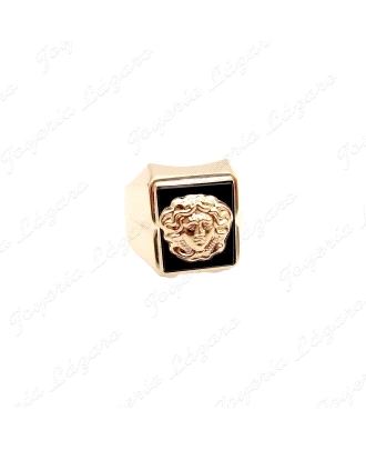 SORTIJA ORO 18 KTS SELLO CUADRADO ONIX+MEDUSA TRAZADO LISO