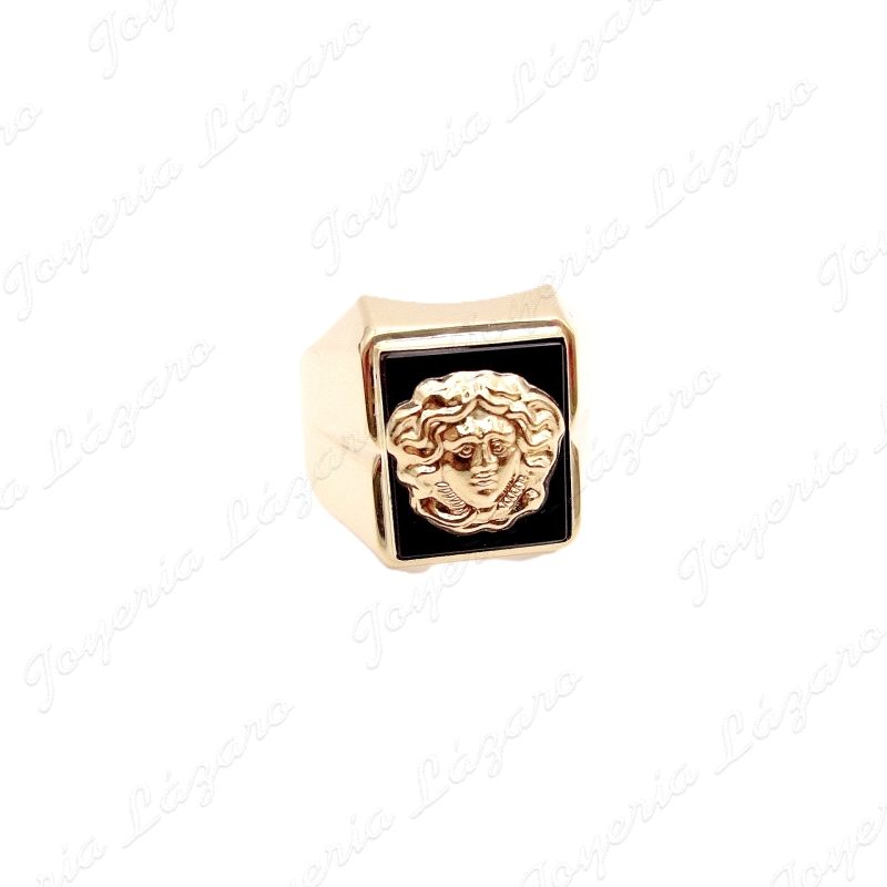 SORTIJA ORO 18 KTS SELLO CUADRADO ONIX+MEDUSA TRAZADO LISO