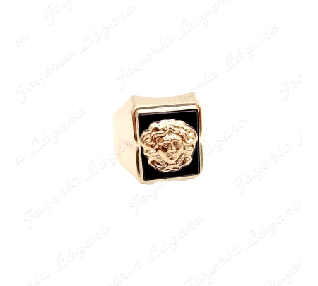 SORTIJA ORO 18 KTS SELLO CUADRADO ONIX+MEDUSA TRAZADO LISO