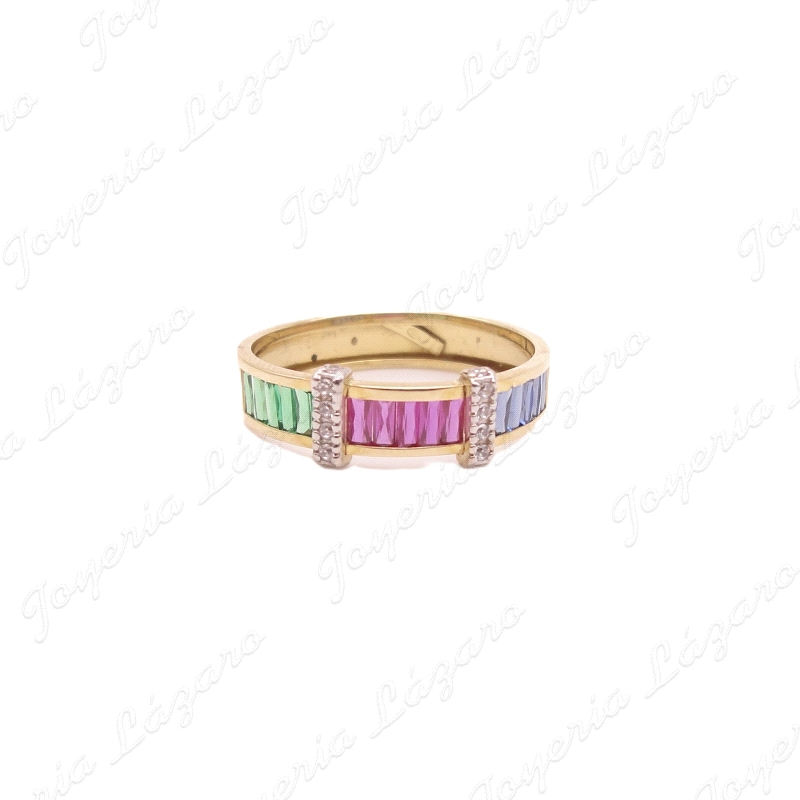 SORTIJA ORO 18 KTS 5MM TROQUELADA CIRCO CARRIL COLORES