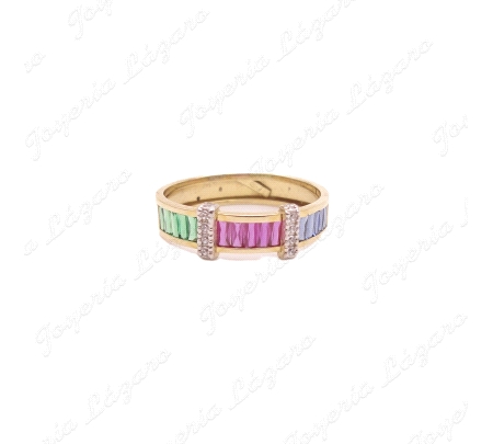 SORTIJA ORO 18 KTS 5MM TROQUELADA CIRCO CARRIL COLORES