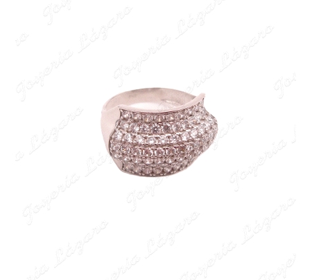 SORTIJA ORO 18 KTS BL. BANDA SUPERIOR CIRCO PAVÉ 15MM