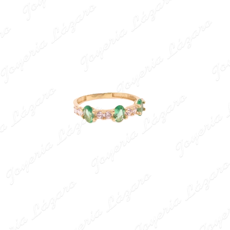 SORTIJA ORO 18 KTS 1/2 ALIANZA 3 P. VERDE OVAL+ CIRCONITAS