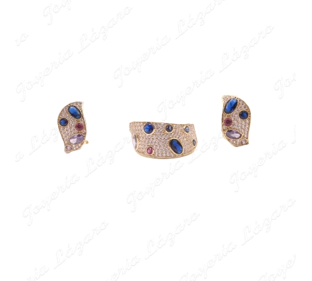 SORTIJA ORO 18 KTS PIEDRAS COLOR+CIRCO MOSAICO A JUEGO