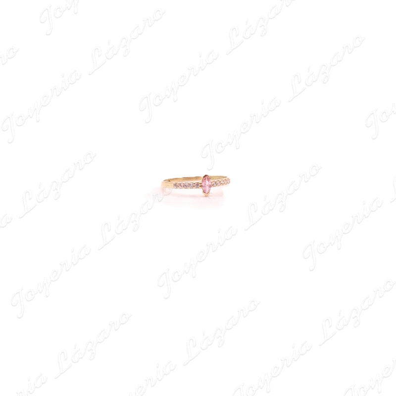 SORTIJA ORO 18 KTS SOLITARIO PIEDRA ROSA+CIRCO EN BRAZOS