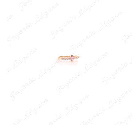 SORTIJA ORO 18 KTS SOLITARIO PIEDRA ROSA+CIRCO EN BRAZOS