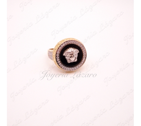 ORO 18 KTS BIC. SORTIJA SELLO REDONDO ONIX+CIRCO MEDUSA