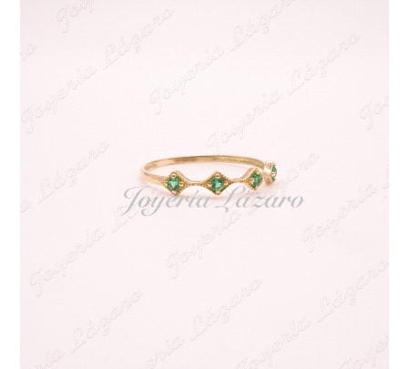 ORO 18 KTS SORTIJA 4 ESMERALDAS LIGERA Nº 14