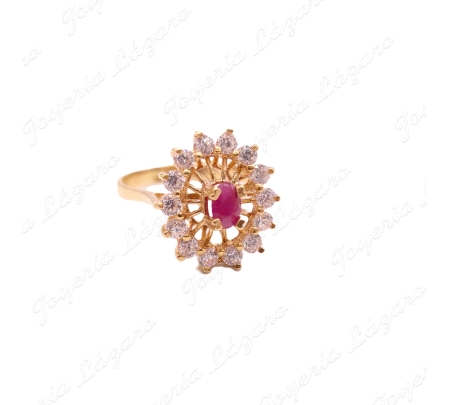 SORTIJA 18KTS ROSETON RUBI+CIRCO GARRAS