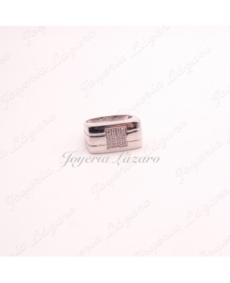 SORTIJA 18KTS BL. TIPO SELLO RECTANGULAR CENTRO PAVE PUNTAS DIAMANTE