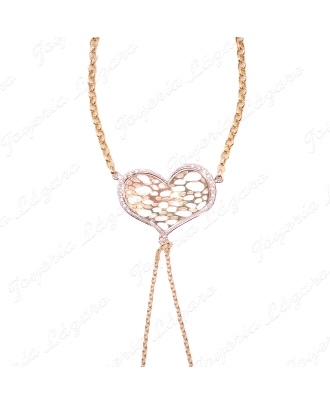 PULSERA ROMANA ORO 18 KTS CORAZON BICOLOR CALADO