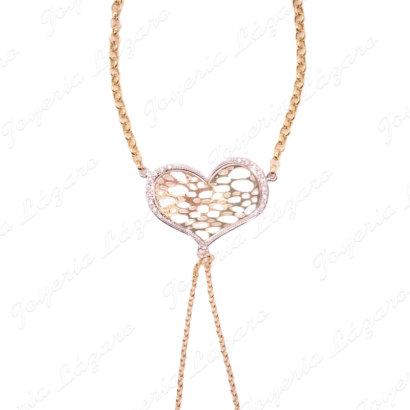 PULSERA ROMANA ORO 18 KTS CORAZON BICOLOR CALADO