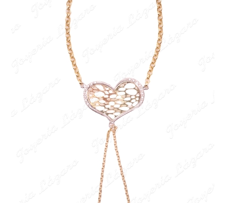 PULSERA ROMANA ORO 18 KTS CORAZON BICOLOR CALADO