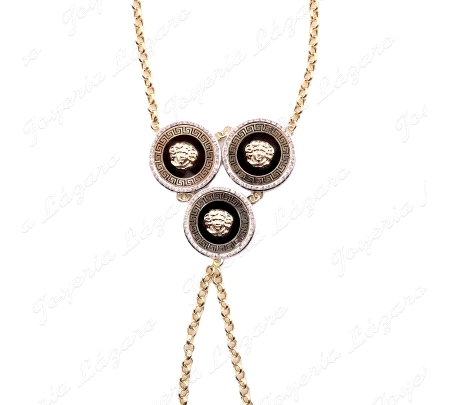 PULSERA ROMANA ORO 18 KTS 3 MEDALLONES 20MM ONIX MEDUSA BIC. CADENA RO