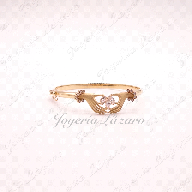 ORO 18 KTS PULSERA RIGIDA 2 MANOS,CIRCO.52mm INT.4 ANCHO