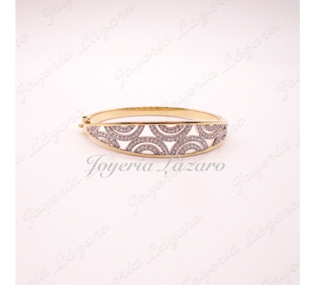 PULSERA 18KTS RIGIDA SEMI CIRCULOS BICOLOR,62 mm INT