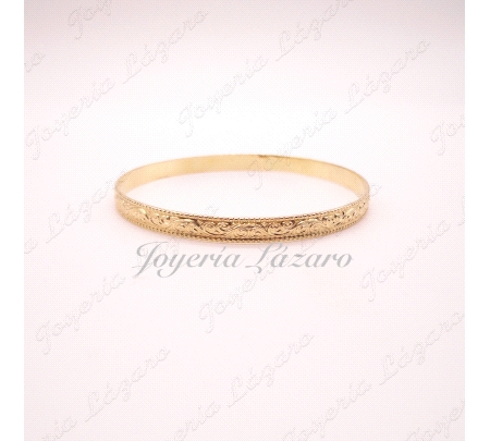 PULSERAS 18KTS RIGIDA MACIZA LABRADA,65mm INT. 5'5 ANCHO