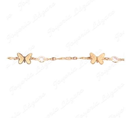 PULSERA ORO 18 KTS  3 MARIPOSAS CON 1 CIRCONITA BOCELADA CADA UNA