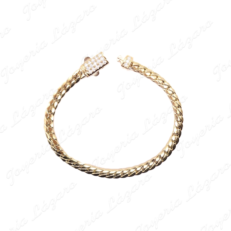 PULSERA ORO 18 KTS CUBANA 5MM CIERRE CAJA CIRCONITAS