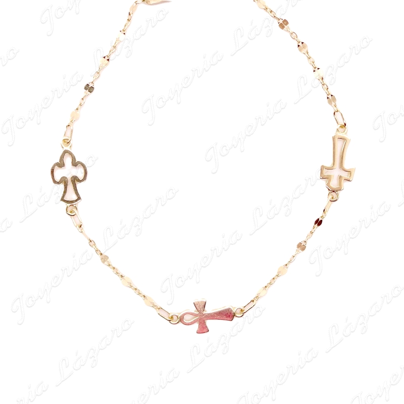 PULSERA ORO 18 KTS CADETE CO MUNION 3 CRUCES ESTABON FANTASIA