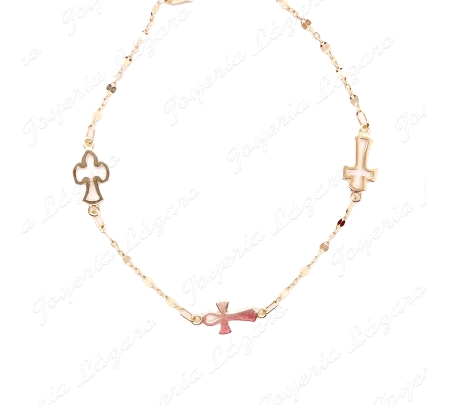 PULSERA ORO 18 KTS CADETE CO MUNION 3 CRUCES ESTABON FANTASIA