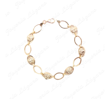 PULSERA ORO 18 KTS MEDUSAS EN ESLABONES OVALADOS Y CALADOS 9X8