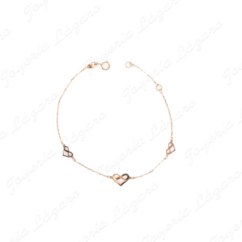 PULSERA ORO 18 KTS 19CM DIAMANTE DE CORAZON-INFINITO 8MM