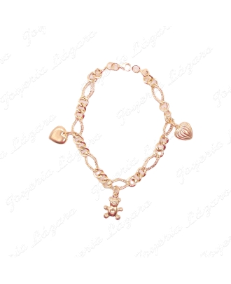 PULSERA ORO 18 KTS FETICHES 2 CORAZONES+ OSITO DISEÑO ITALIANO