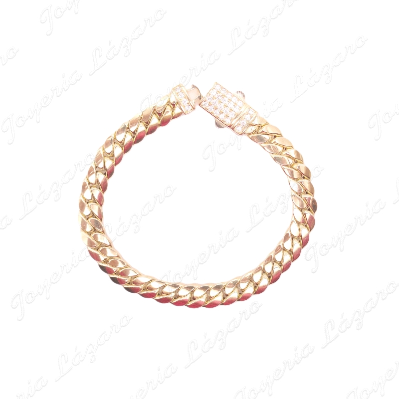 PULSERA ORO 18 KTS CUBANA 8MM CIERRE CAJA CIRCONITAS