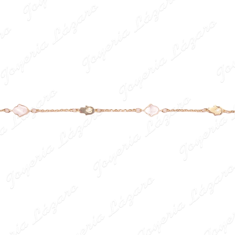 PULSERA ORO 18 KTS  MANOS FATIMA NACAR Y LISA CORAZON CIRCO.