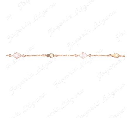 PULSERA ORO 18 KTS  MANOS FATIMA NACAR Y LISA CORAZON CIRCO.