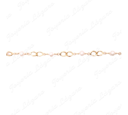 PULSERA ORO 18 KTS PERLAS+ESLABONES BARBADOS ENTREPIEZAS