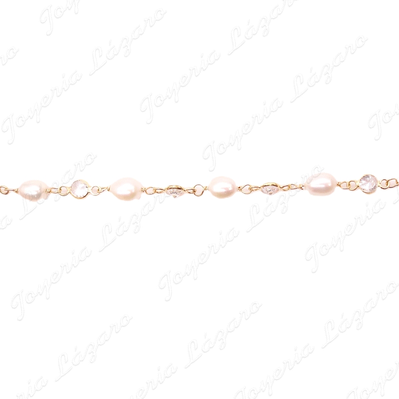 PULSERA ORO 18 KTS PERLAS+CIRCONITAS BOCELADAS